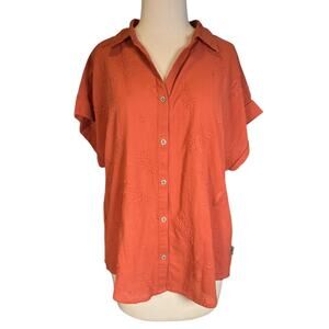 Boho Outdoor Royal Robbins Oasis Rust Cotton Embroidered Button Up Shirt Large